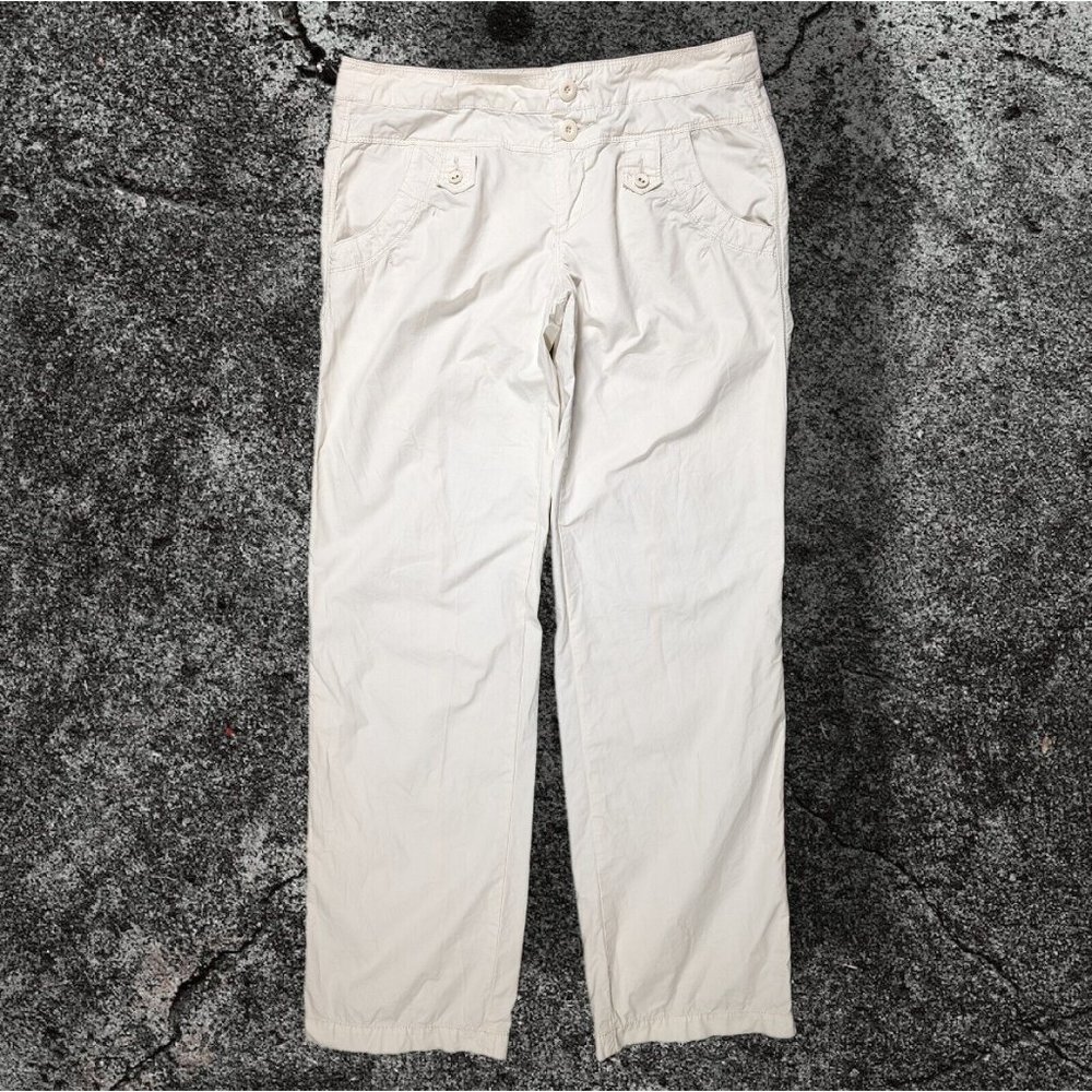 Hei Hei Womens Straight Leg Pants Ivory Pockets Buttons 100% Cotton Cargo sz 8